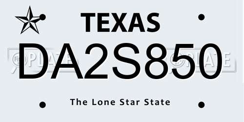 DA2S850 Texas License Plate