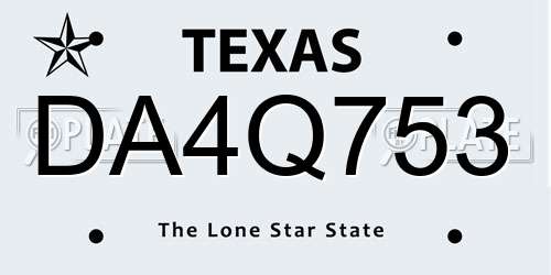DA4Q753 Texas License Plate