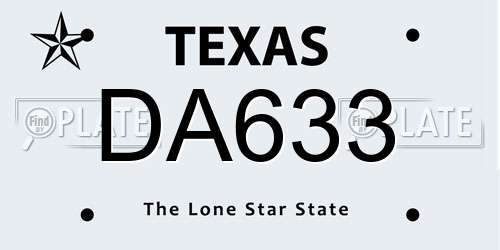DA633 Texas License Plate