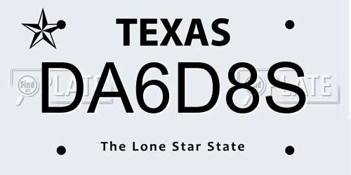 DA6D8S Texas License Plate