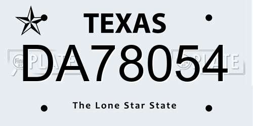 DA78054 Texas License Plate