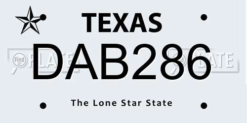 DAB286 Texas License Plate