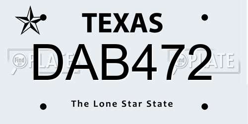DAB472 Texas License Plate
