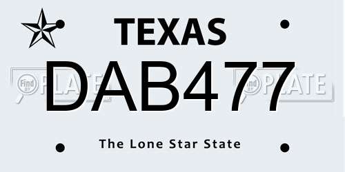 DAB477 Texas License Plate