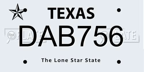 DAB756 Texas License Plate