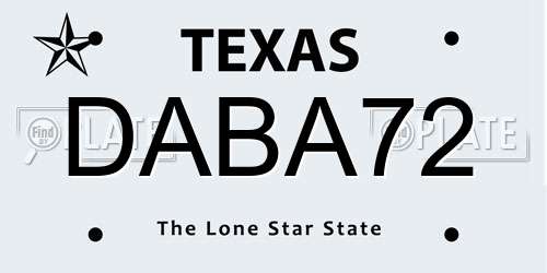 DABA72 Texas License Plate
