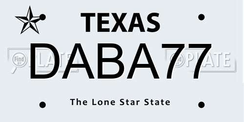 DABA77 Texas License Plate