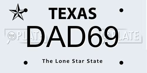 DAD69 Texas License Plate