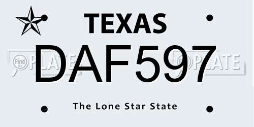 DAF597 Texas License Plate