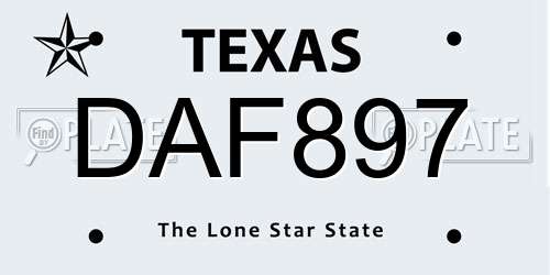 DAF897 Texas License Plate