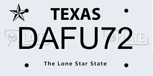 DAFU72 Texas License Plate