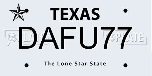 DAFU77 Texas License Plate