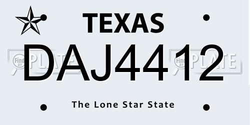 DAJ4412 Texas License Plate
