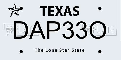 DAP33O Texas License Plate