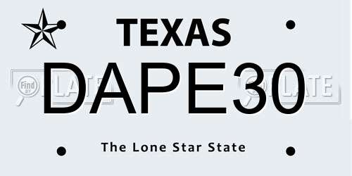 DAPE30 Texas License Plate
