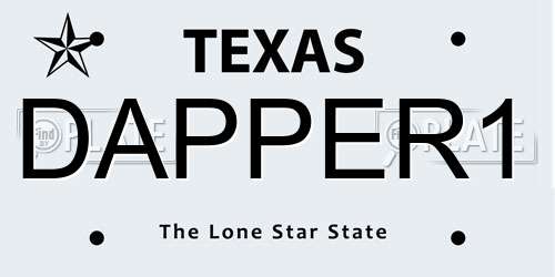 DAPPER1 Texas License Plate