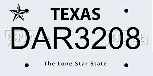 DAR3208 Texas License Plate