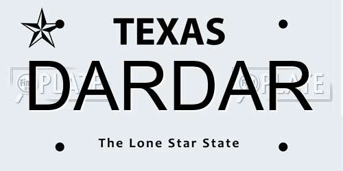 DARDAR Texas License Plate