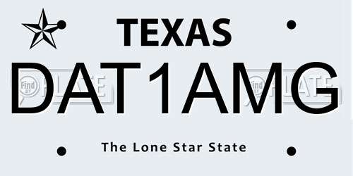 DAT1AMG Texas License Plate