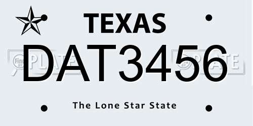 DAT3456 Texas License Plate