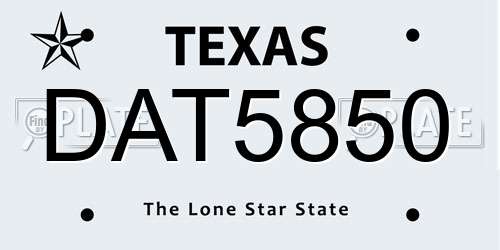 DAT5850 Texas License Plate
