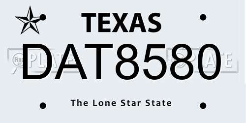 DAT8580 Texas License Plate