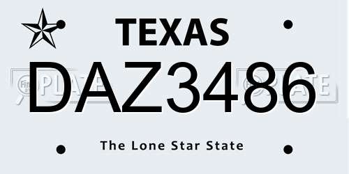 DAZ3486 Texas License Plate