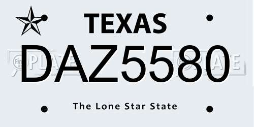 DAZ5580 Texas License Plate