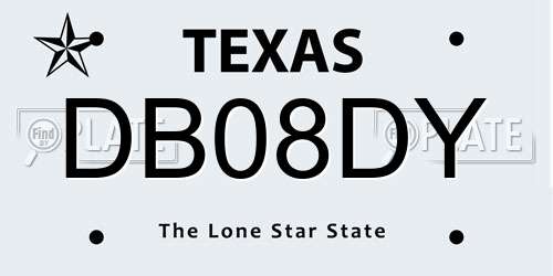 DB08DY Texas License Plate