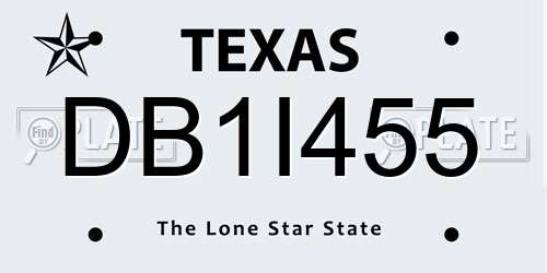 DB1I455 Texas License Plate