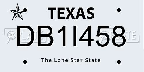 DB1I458 Texas License Plate