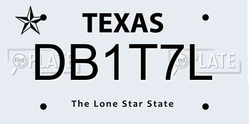 DB1T7L Texas License Plate