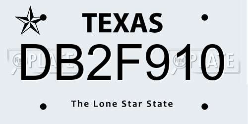 DB2F910 Texas License Plate