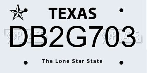 DB2G703 Texas License Plate