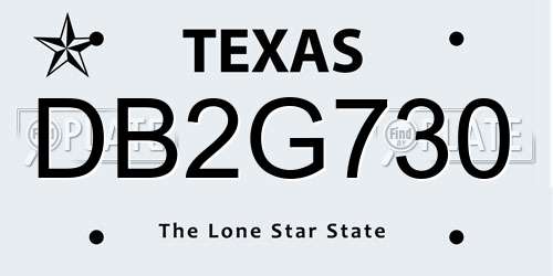 DB2G730 Texas License Plate