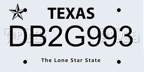 DB2G993 Texas License Plate