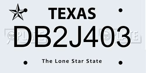 DB2J403 Texas License Plate