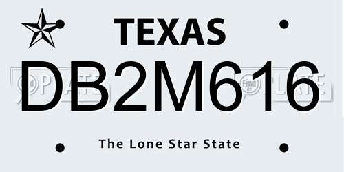 DB2M616 Texas License Plate