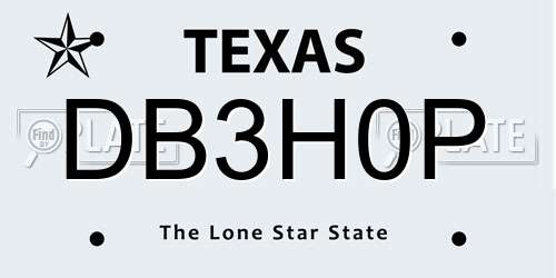 DB3H0P Texas License Plate