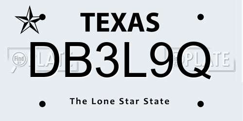 DB3L9Q Texas License Plate