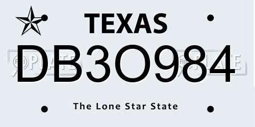 DB3O984 Texas License Plate