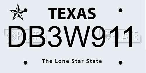 DB3W911 Texas License Plate