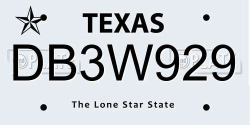 DB3W929 Texas License Plate