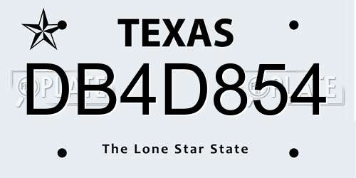 DB4D854 Texas License Plate