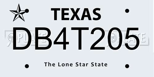 DB4T205 Texas License Plate