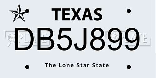 DB5J899 Texas License Plate