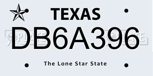 DB6A396 Texas License Plate