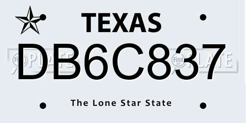 DB6C837 Texas License Plate