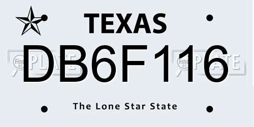 DB6F116 Texas License Plate