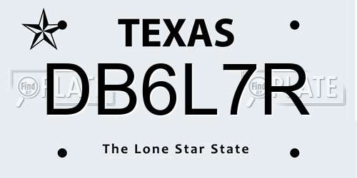 DB6L7R Texas License Plate